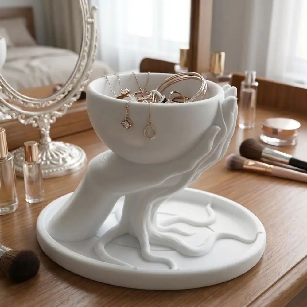 3D Printed Tree Hand Shape Succulent Pot Marble Texture Decorative Hand Held Flowerpot Unique Plastic Keys Storage Bowl Indoor