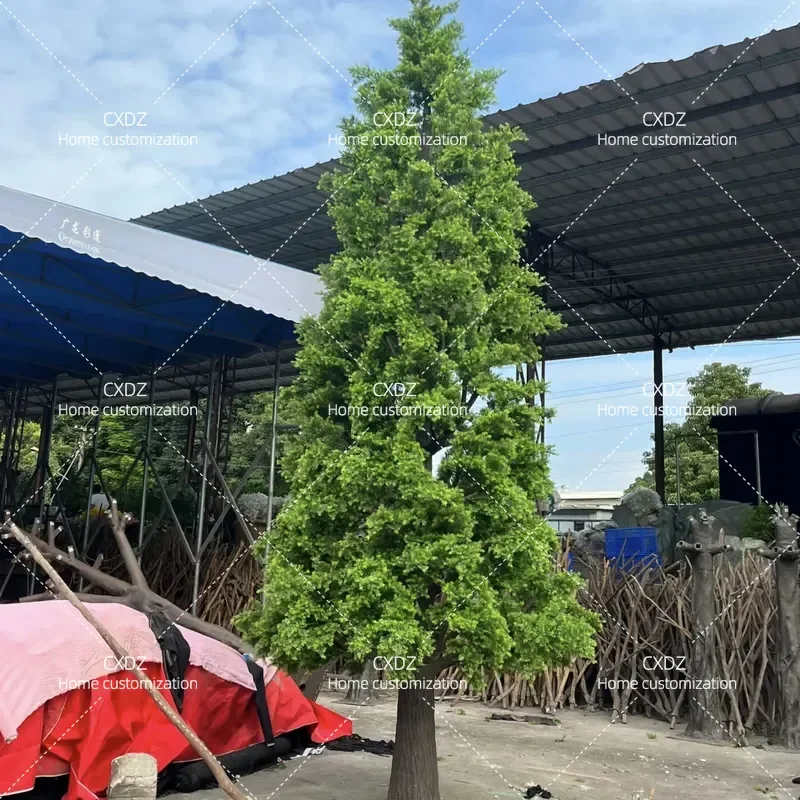 Large Artificial Pine Cypress Tree Simulation Green Plant Potted Fake Christmas Tree for Hotel Interior Decoration FRP