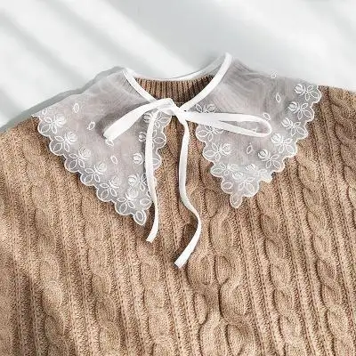 Vintage Lapel Black White Lace Embroidered Shirt Fake Collar Blouse False Collar Classic Clothes Accessories