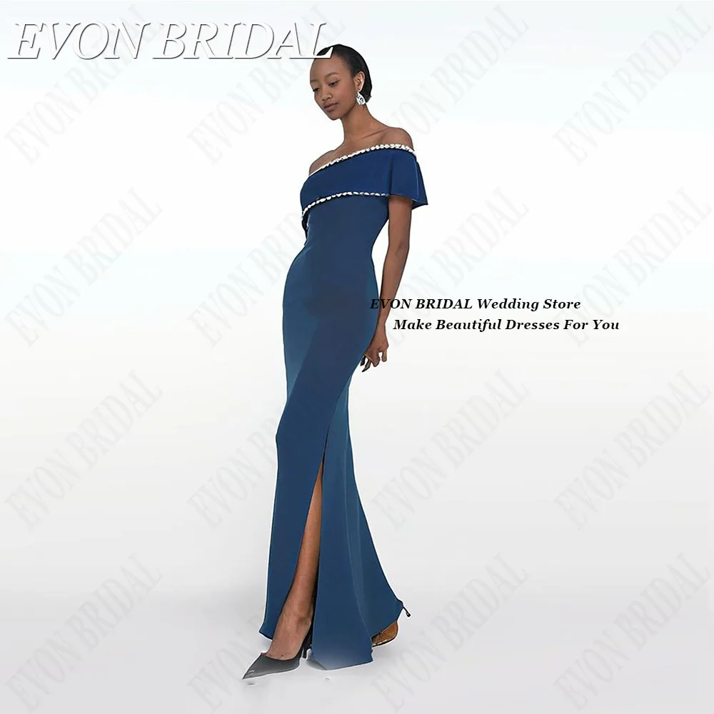 

EVON BRIDAL Celebrity Dresses Off Shoulder Side Split Mermaid Satin Evening Gowns vestidos de ocasião Floor Length Saudi Arabia