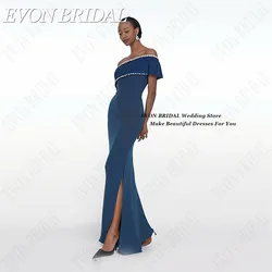 EVON BRIDAL Celebrity Dresses Off Shoulder Side Split Mermaid Satin Evening Gowns vestidos de ocasião Floor Length Saudi Arabia