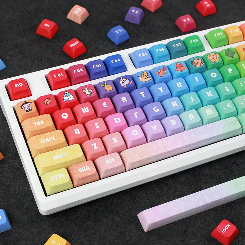 

133 Keys XDA Profile Keycaps Rainbow gradient creative theme cute PBT Keycaps for Mechanical Keyboard Sublimation Custom Keycap