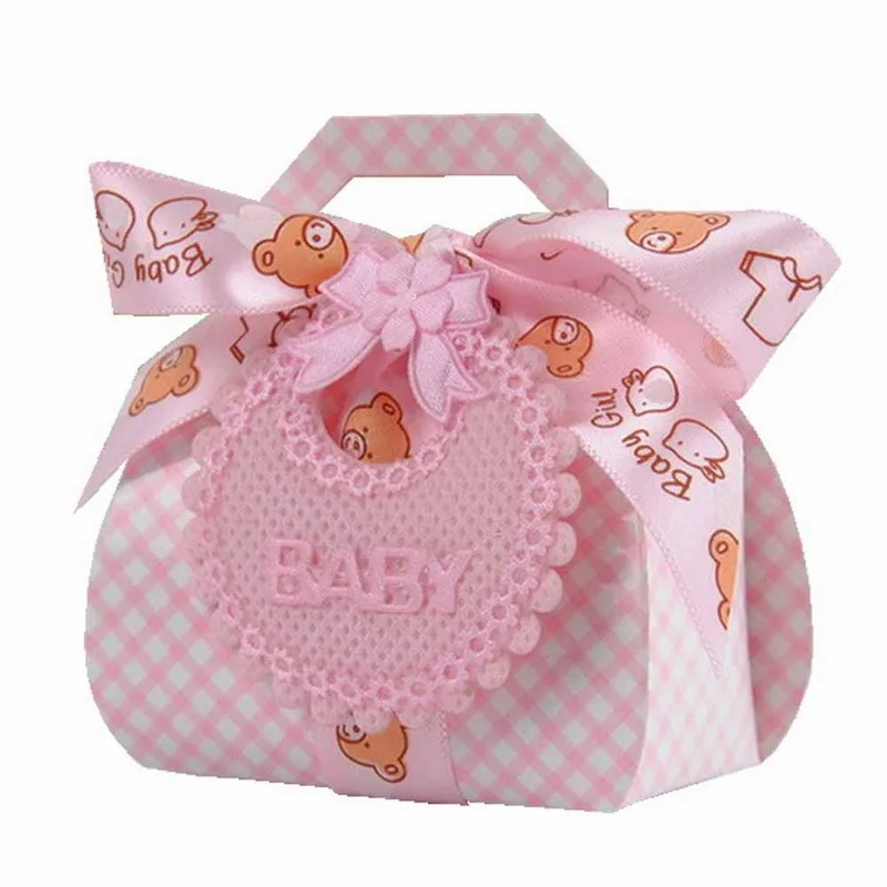 

60pcs/lot Bear Shape DIY Paper Wedding Gift Christening Baby Shower Party Favor Boxes Delicate Candy Box With Bib Tags & Ribbons