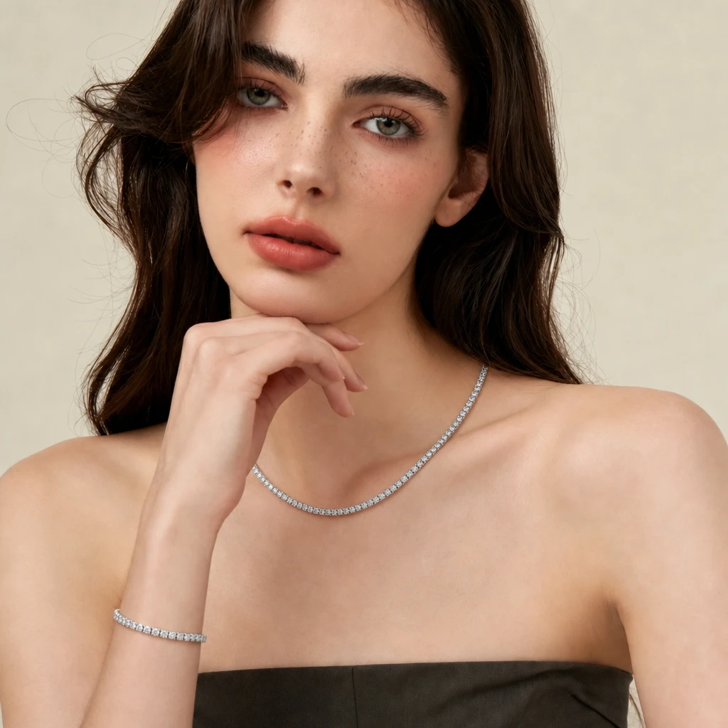 ATTAGEMS DVVS1 Moissanite Bracelet Tennis Necklace for Women Men 925 Silver Classic Jewelry Set Anniversary Party Gift Wholesale