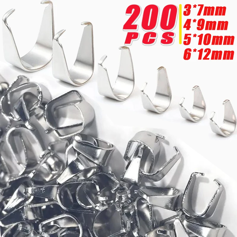 

200pcs DIY Stainless Steel Clips for Jewelry Making Findings Easy To Install Pendant Pinch Bail Clips Necklace Hooks Connector