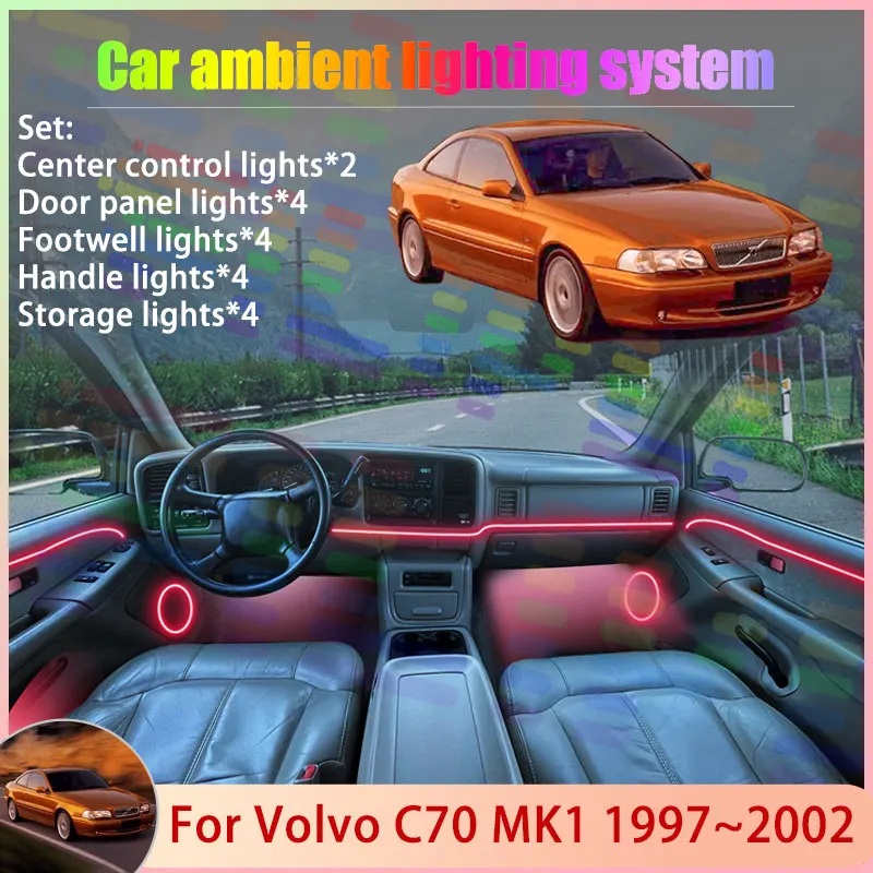 For Volvo C70 MK1 1997~2002 1998 1999 2000 2001 2/18 in 1 Car Atmosphere Light Lamp RGB Shade Ensemble Streamer Atmosphere Set