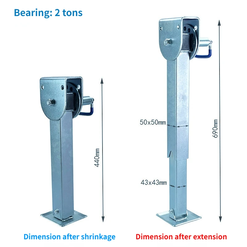 440mm-690mm Heavy-duty teleskopowa nogi podporowa RV 2 Ton przyczepa wsparcie stóp ręcznie gniazdo przyczepy armatura przyczepa nóżka stojak