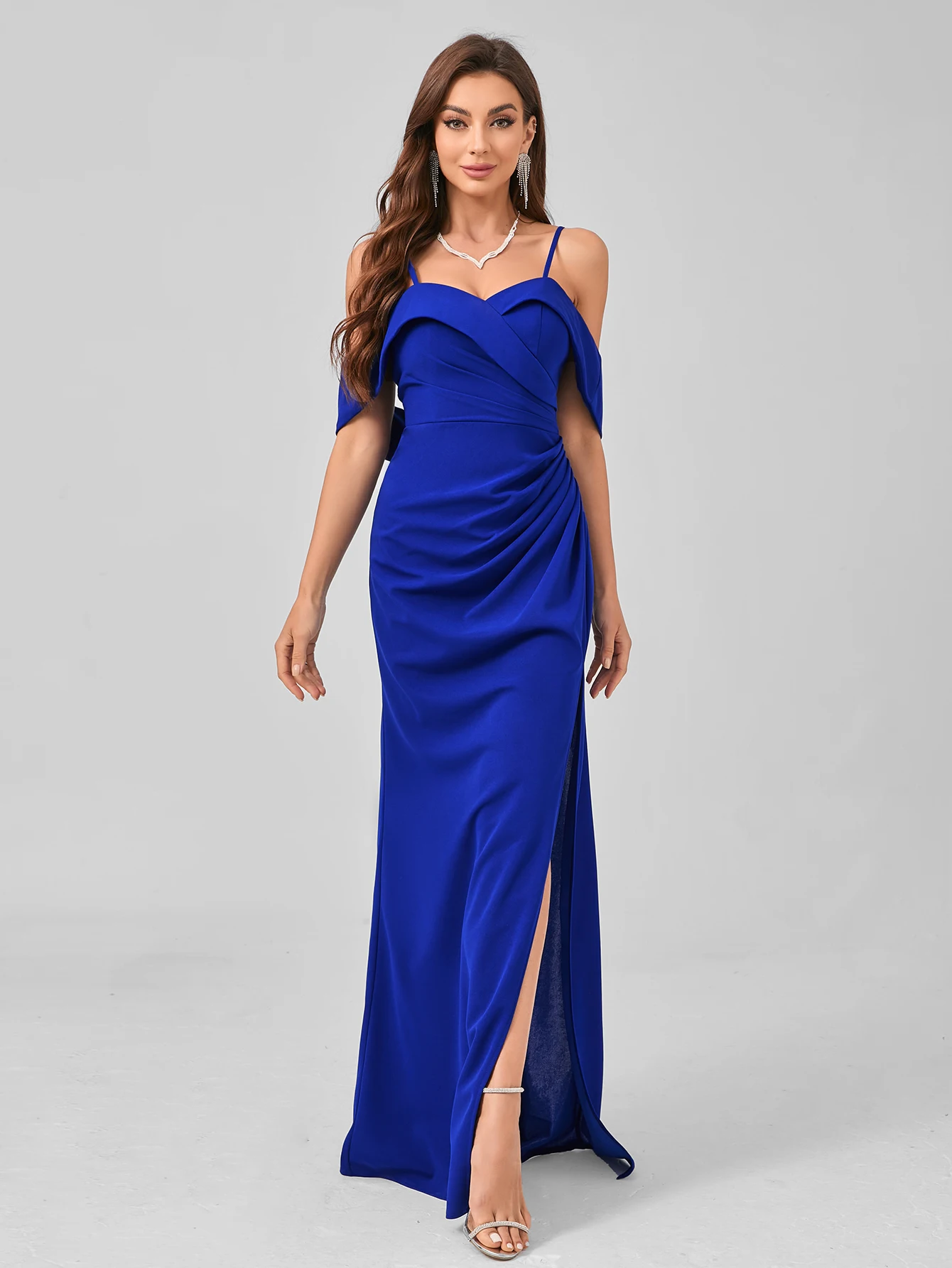 

UNITHORSE женское платье подружки невесты на одно плечо, юбка с высоким разрезом, королевское синее вечернее платье без бретелек