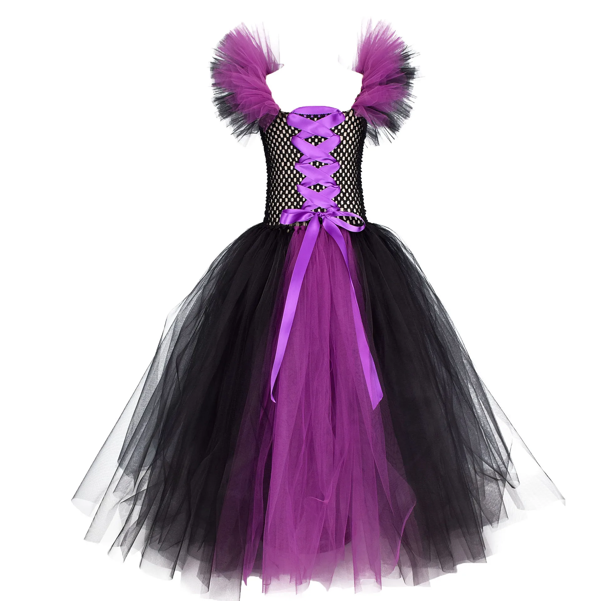 Children \'s Cosplay Apparel for Halloween 2024 Maleficent Costume Tutu Dress Girl Evil Queen Disguise Witch Gown Villain Costume