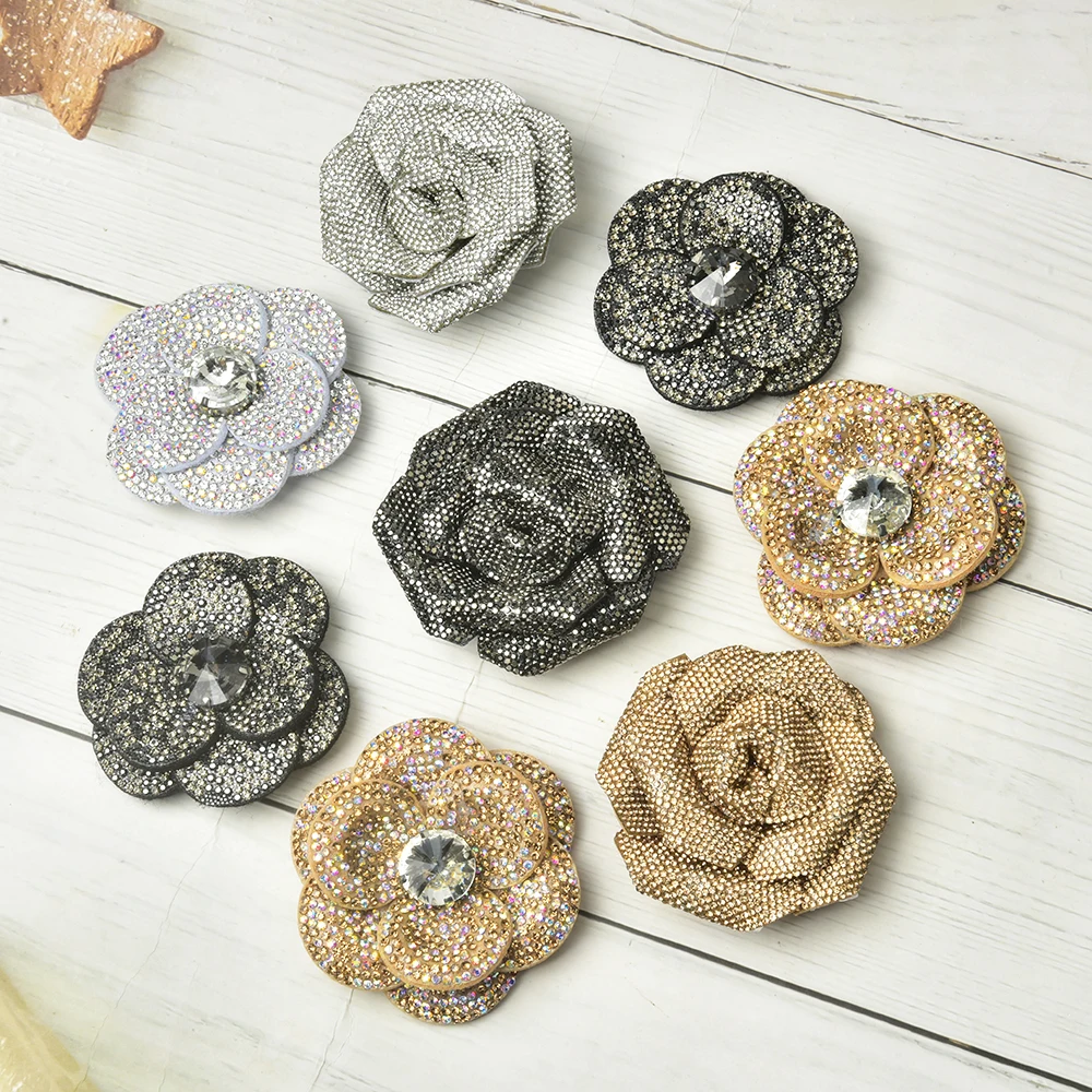 New 3D Crystal Rose Flower Rhinestone Applique Patches Sew On Patch Overcoat Shirt  Buckle Diy Garment Sewing   Decorative