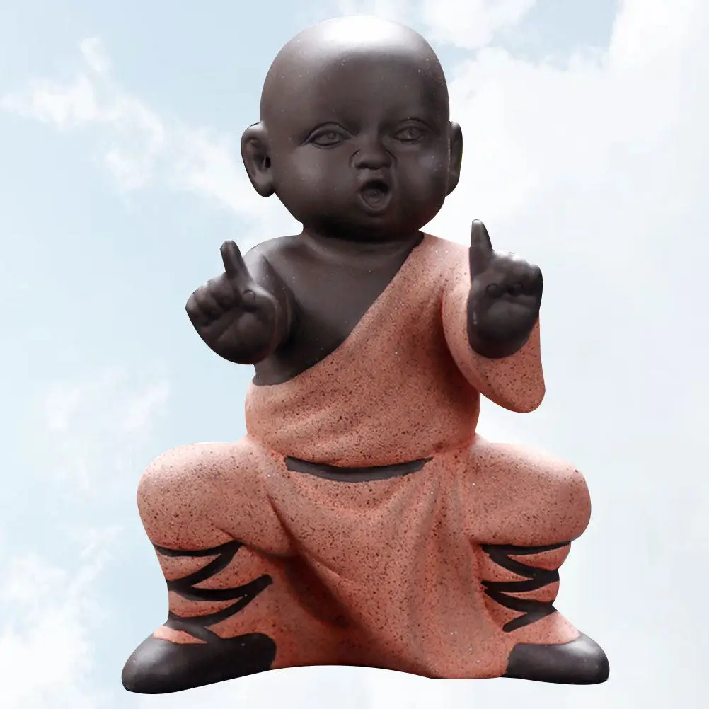

1Pcs Kung Fu Boy Ceramic Statue Purple Sand Craftsmanship Decor for Desk Table Arrangement Tea Pet Decor Home Office Decoration