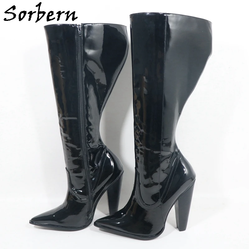 Sorbern Customized Wide Calf 46Cm Knee High Boots For Women Pointed Toe Cowboy High Heels Multi Colors