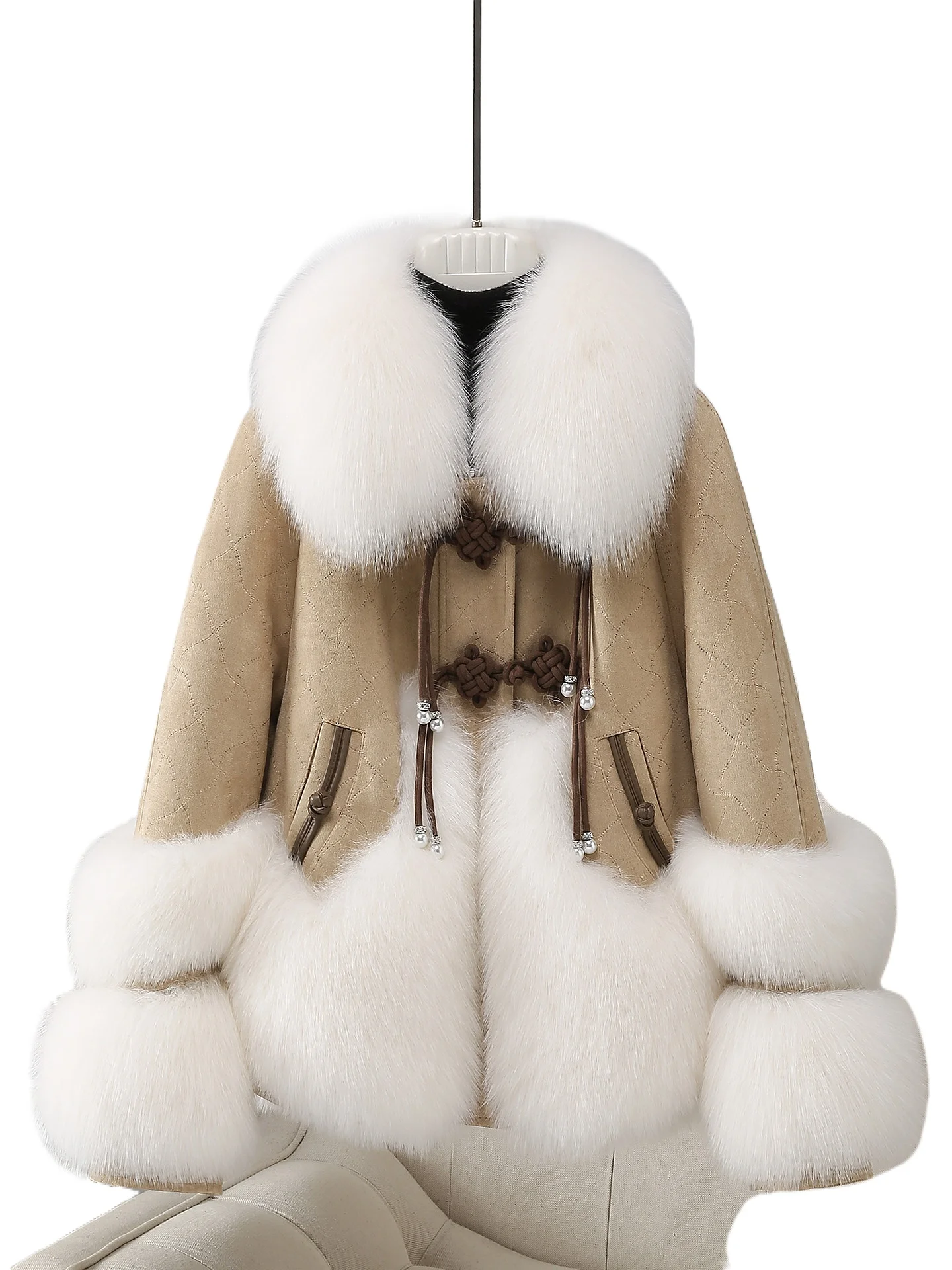 

Женский короткий пуховик из высококачественного меха лисы и 90% белого гусиного пуха, новый, в китайском стиле, от Haining