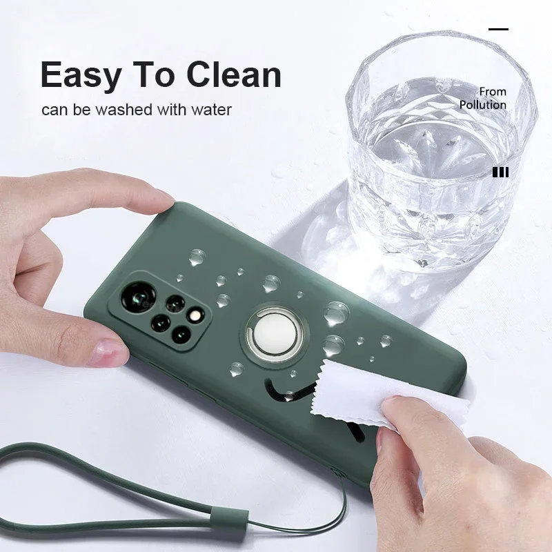 حافظة هاتف من السيليكون السائل لهاتف Xiaomi Redmi Note 14 Pro Plus + 13 Pro 12 5G 4G غطاء حامل حلقي معدني مع حزام Etui Coque