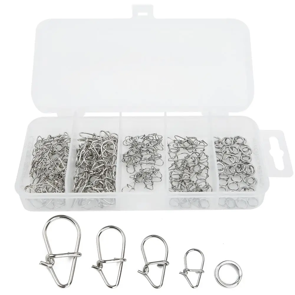 

200pcs Fishing Connector Clips Double Circle Fast Lock Snap Rings with Box - Snaps for Lures & Tackle