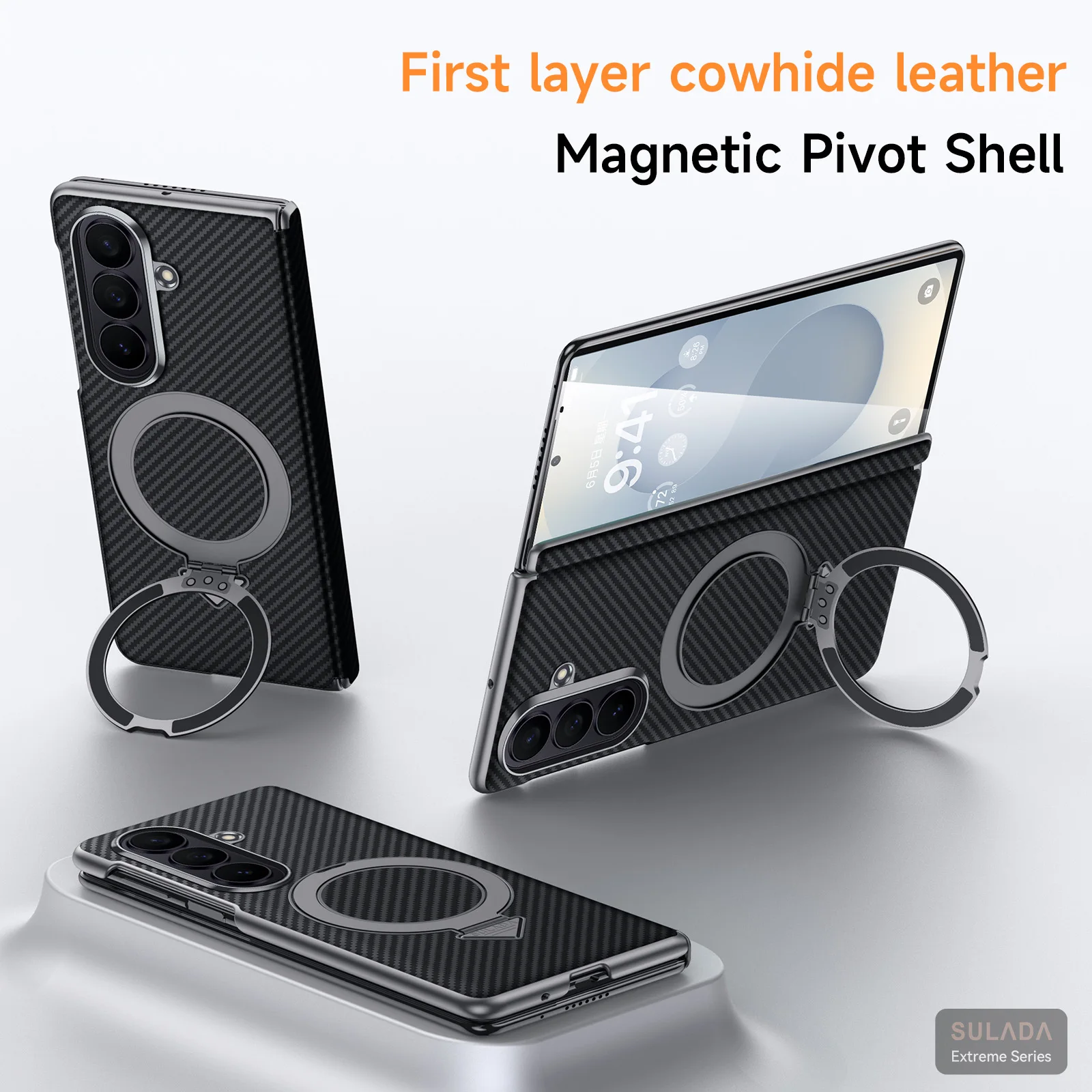 For Samsung Galaxy Z Fold 8 Ultra Case High-quality Carbon Fiber Leather Magnetic Ring Holder Hinge Shockproof Hard Back Cover