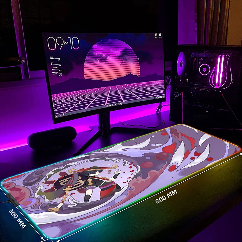 

Genshin Impact LED Gaming Mousepads Large Backlight Desk Mat 39.3x19.6in Gamer Mousepad RGB Mouse Pad Luminous Mouse Mat