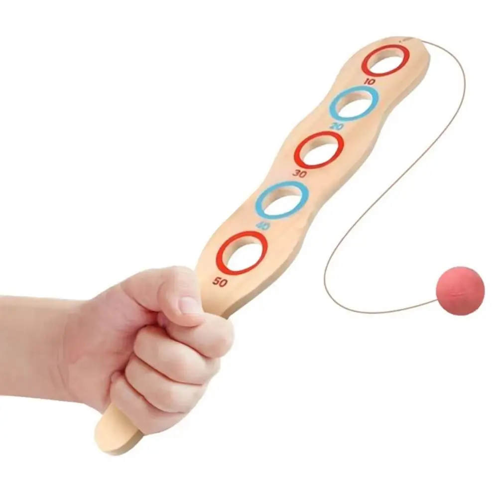 Wooden Paddle Wooden Paddle Ball Game Elastic String Skill Ball Wooden Target Ball Educational Red Ball Rebound Ball Game