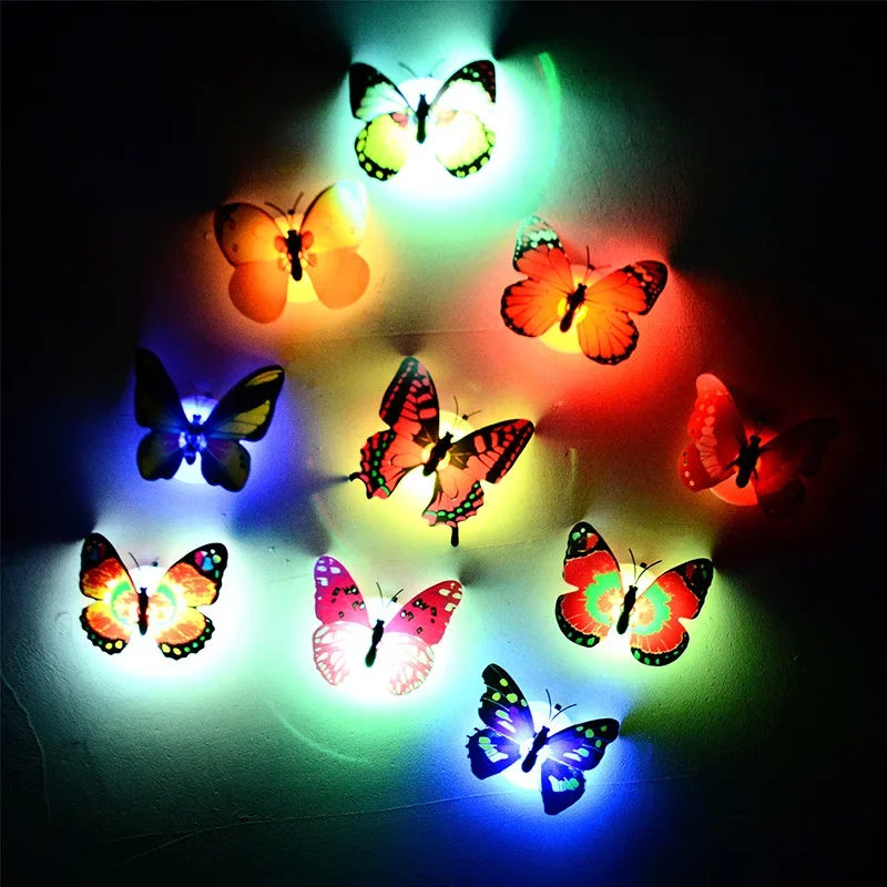 1-10pcsNovelty DIY LED Colorful Butterfly Night Light Fridge Party Wedding Living Room Bedroom Refrigerator Home LED Decor Light