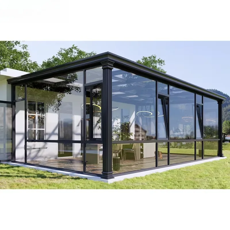 Anti Typhoon Aluminum Sunroom Glass House Outdoor Conservatory Tempered Glass Waterproof Sun Room for Villa Terrace
