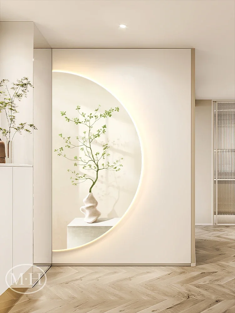 Nordic green plants enter the entrance decorative painting simple led ambient light mural at the end of the corridor