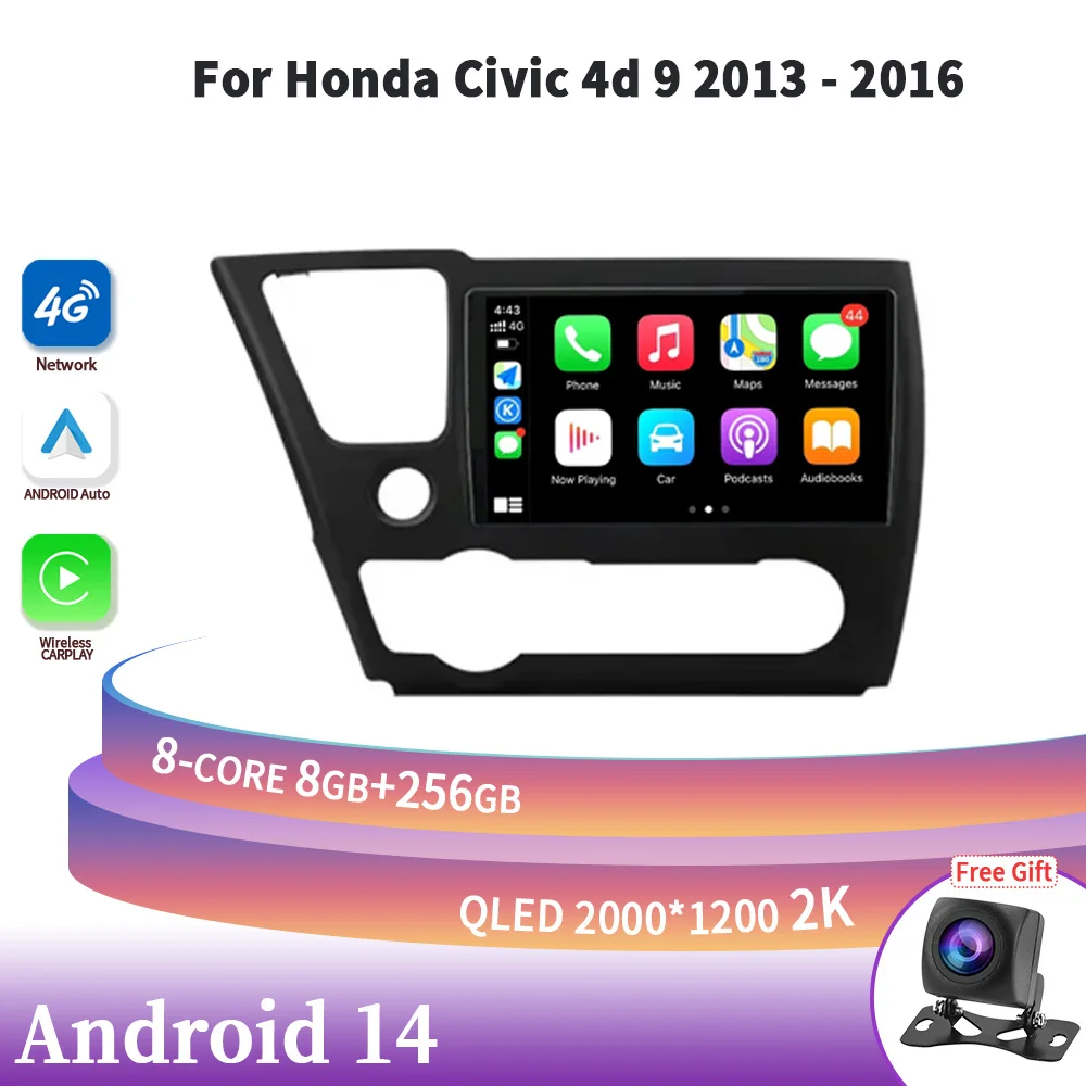 

Android 14 For Honda Civic 4d 9 2013-2016 Car Radio Central Multimedia Navigation Wireless Carplay Stereo Screen Head Unit GPS