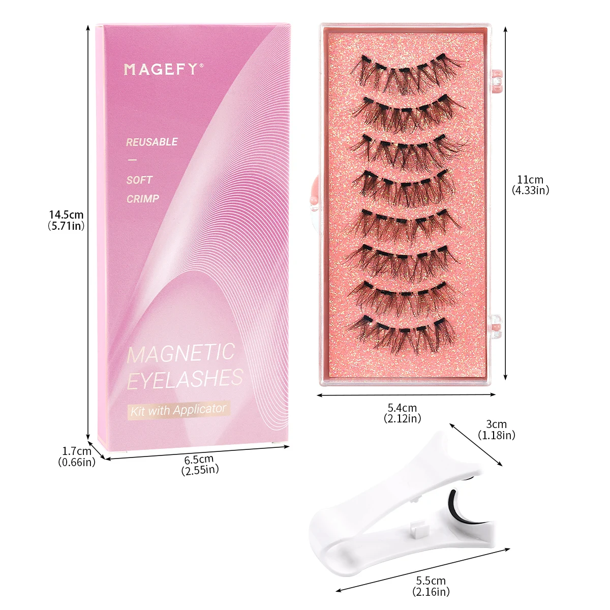 MAGEFY 2 Pairs Magnetic Eyelashes with Applicator Glue Free Daily Repeated Use Can be Adjusted at Any Time Easy for Beginners