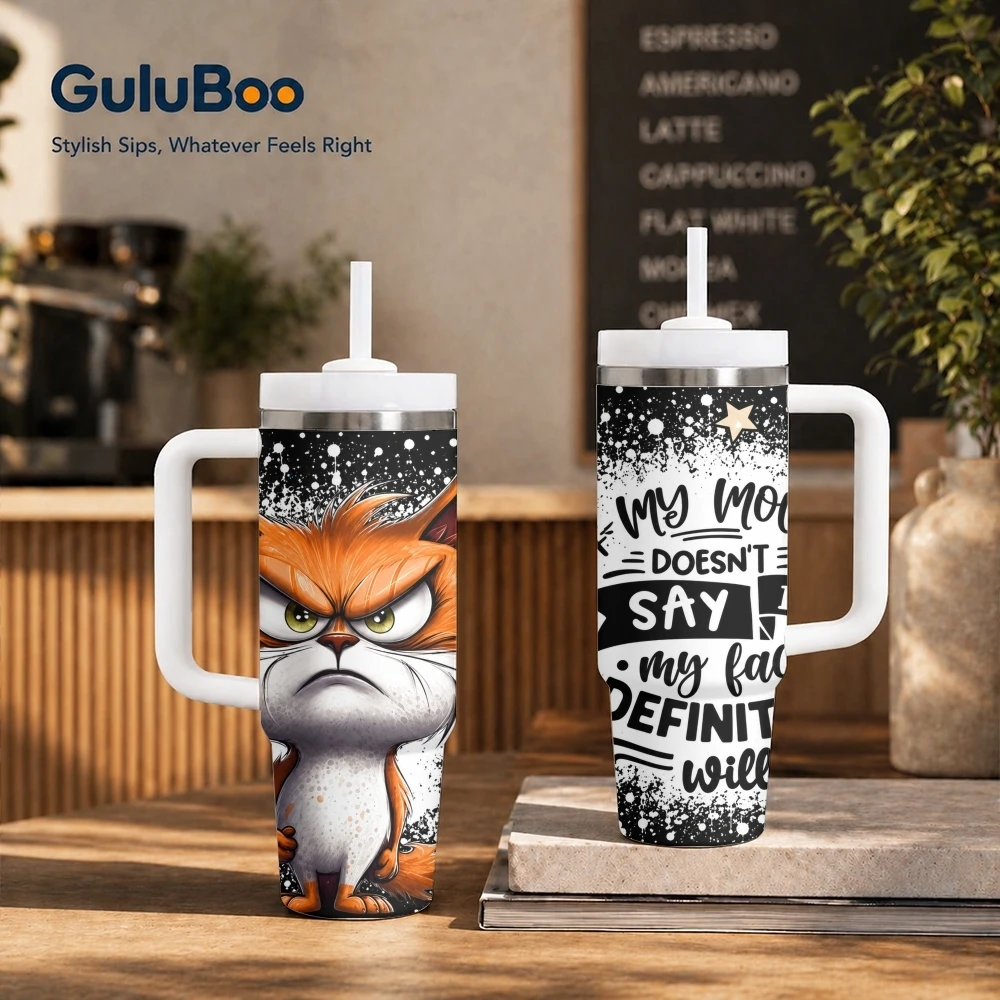 Angry Cat Attitude Vacuum Flasks 40oz Stainless Steel Insulated Tumbler with Handle & Straw Leakproof Travel Mug