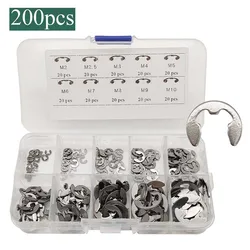 200Pcs 304 Stainless Steel E-Clips, Rustproof & Durable, Fast Installation, Ideal for Mechanical & Electronic Devices