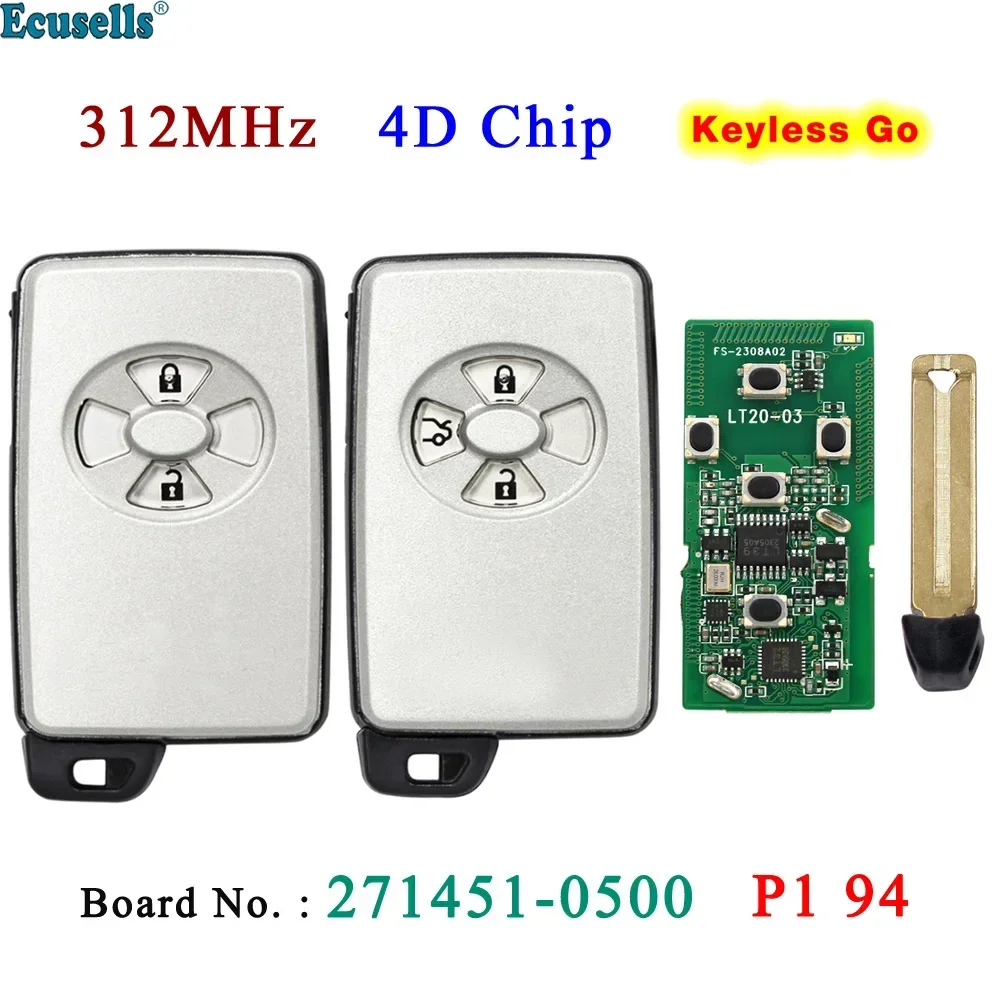 Ecusells Smart Keyless Go Remote Key Fob FSK 312MHz ID71 Chip for Toyota Alphard Estima Vellfire Board 271451-0500