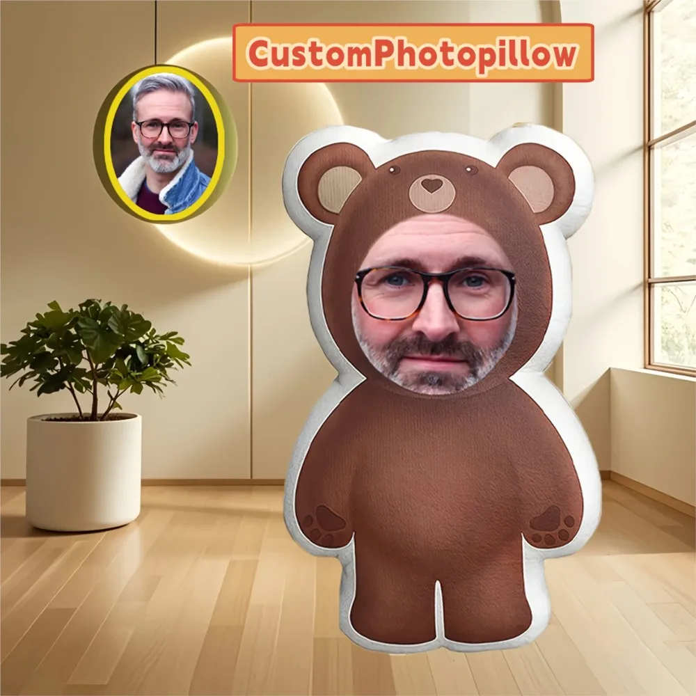 1Pc Customized Bear Face Plush Pillow, Personalized Photo Cuddle Pillow, Bear Face Customized Personalized Photo Pillow Gift