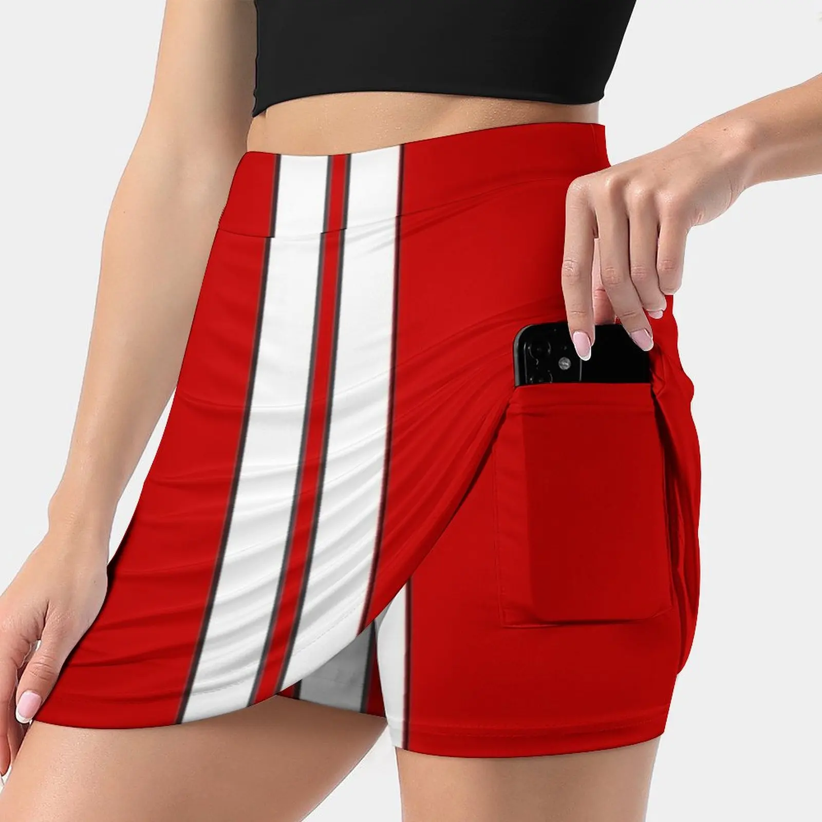 Red Strapped Women's skirt Sport Skort Skirt With Pocket Fashion Korean Style Skirt 4Xl Skirts Brkh Clasic Racing Stripe Optic