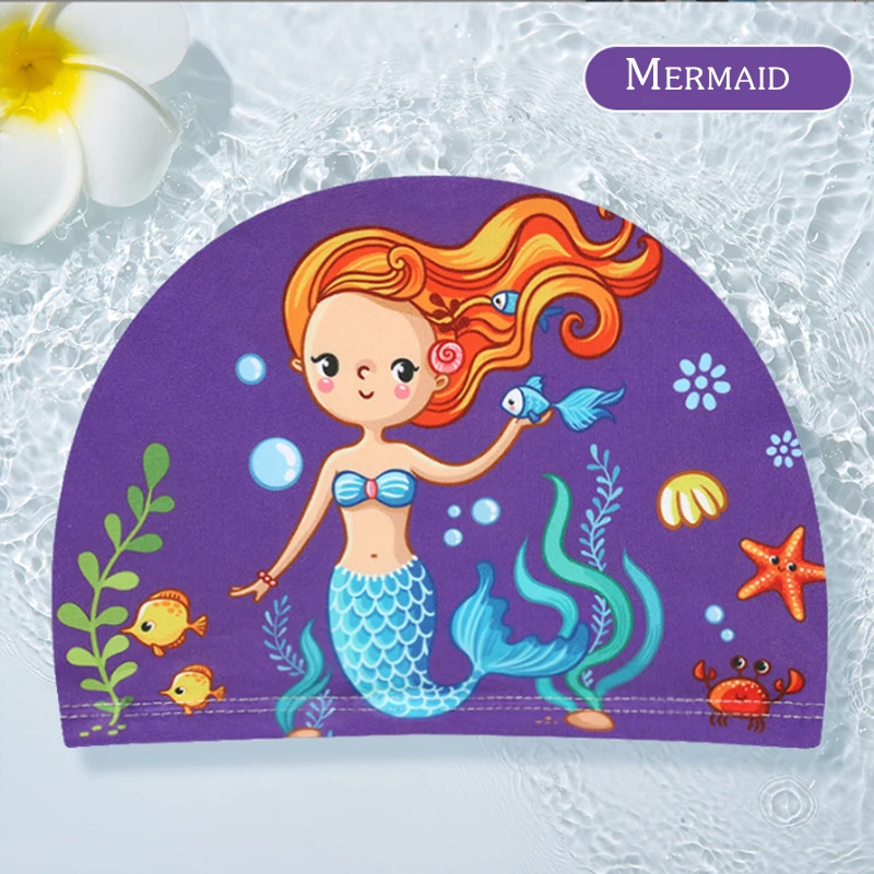 Gorros de natación para niños, niños y niñas, lindos sombreros de playa de dibujos animados, cómodos sombreros de tela, gorros de natación