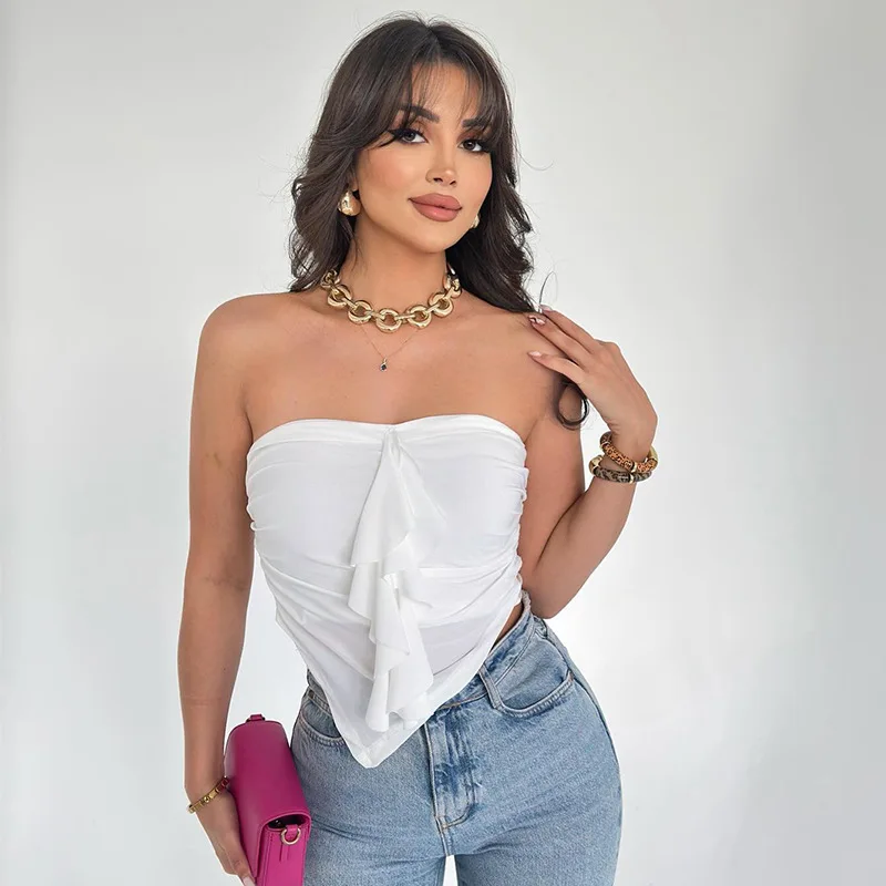 المرأة مثير عارية الذراعين بلا أكمام المحاصيل الأعلى الأوروبية والأمريكية عبر الحدود الربيع الصيف نمط جديد أزياء الأمازون