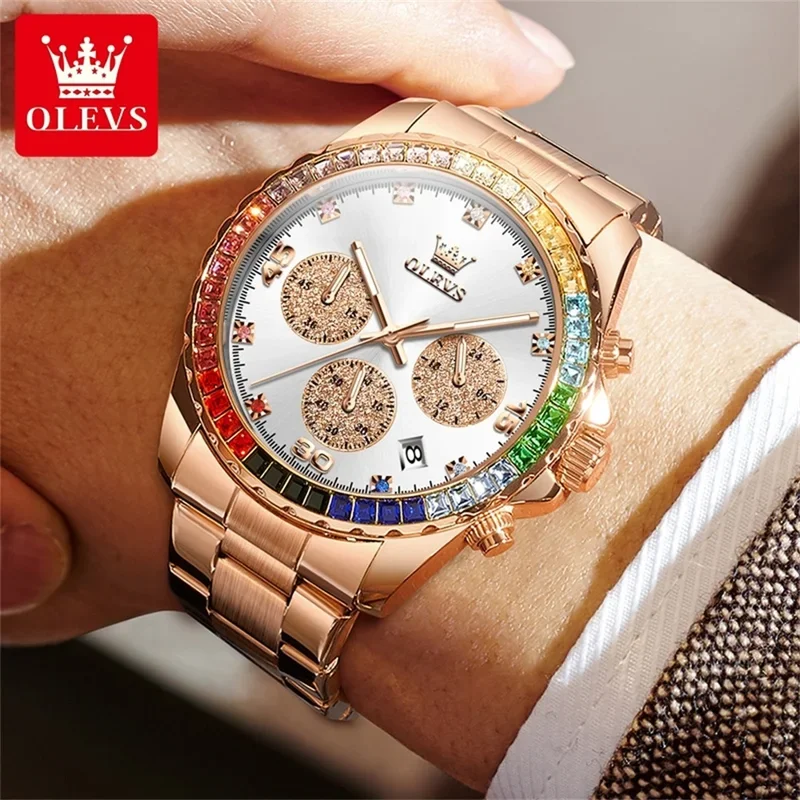 Olevs 2939 new watch men colored bezel high quality stainless steel waterproof luxury date multifunctional wristwatch ma