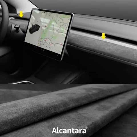 Tesla Model 3/Y 용 Alcantara/Suede 트림 인테리어 장식-대시 보드 및 도어 목재 수정 커버 장식 Adhensive 패널 스티커
