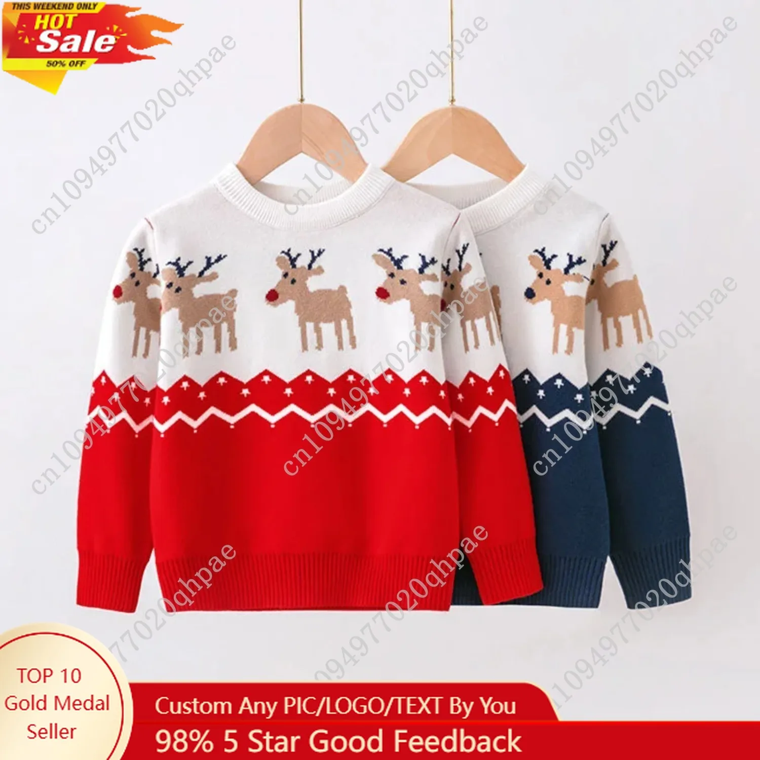 

Christmas Boys Girls Sweaters Autumn Winter Children Cartoon Deer Knitted Pullover Jumpers Warm Outerwear Kids Casual Clothing