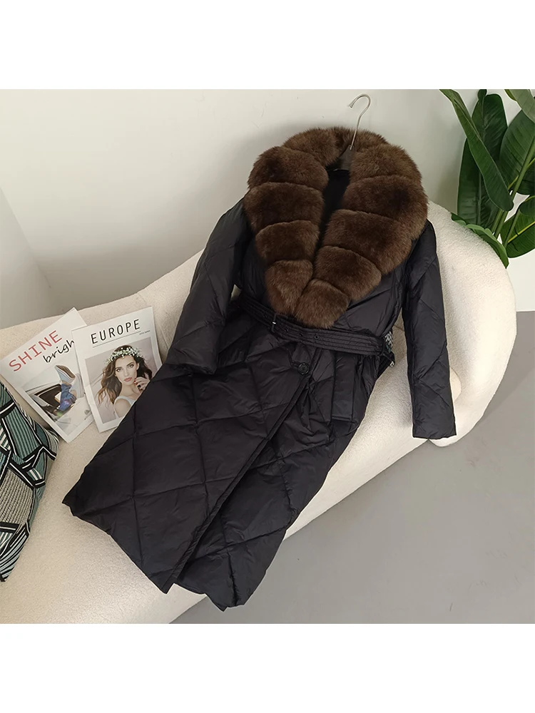 Mueyaruho Autumn Winter 2024 Women Warm 90% White Duck Down Jacket Coat Fox Fur Parkas Feather Long Puffer Coat Female