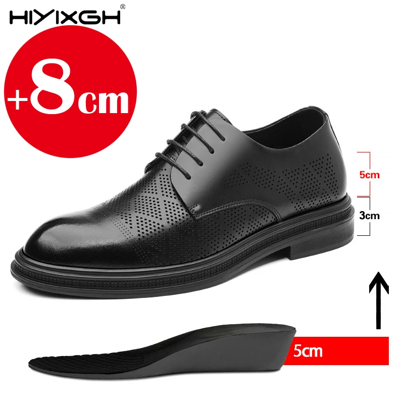 Breathable Summer Elevator Shoes Men Dress Shoes 3/6/8cm Men Formal Shoes Classic Business Hollow Men Oxfords Footwear Suit Shoe