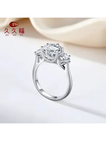Sansheng Stone Ring Heartfelt romantic presents assemble Sansheng Stone Round Ring 2 Carat for women set with clear moissanite atop polished PT950