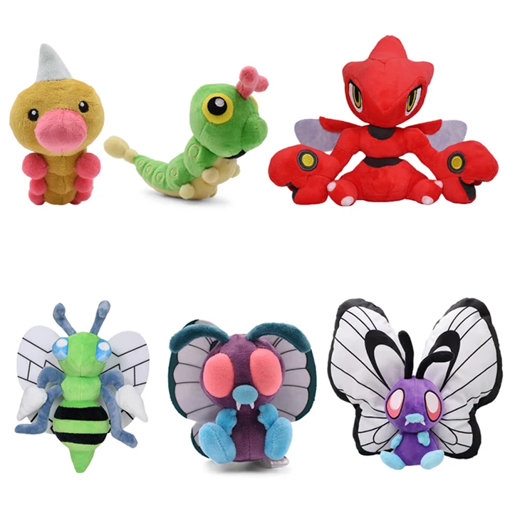 Butterfree Caterpie Scolipede Weedle Plüschpuppe Scizor Beedrill Niedliches Cartoon-Insekten-Weichspielzeug Geburtstagsgeschenk für Kinder