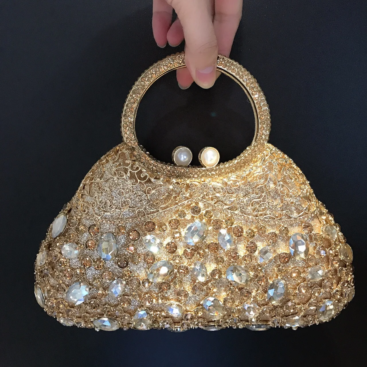 

Diamond Dinner Bag Oval Glass Diamond Handbag High-end Banquet Female Crystal Clutch Light Luxury Style Evening Clutch