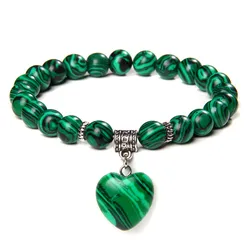 Green Malachites Beaded Bracelets Classic Natural Stone Heart Shape Charm Macrame Bracelets Bangle Reiki Jewelry For Women Men