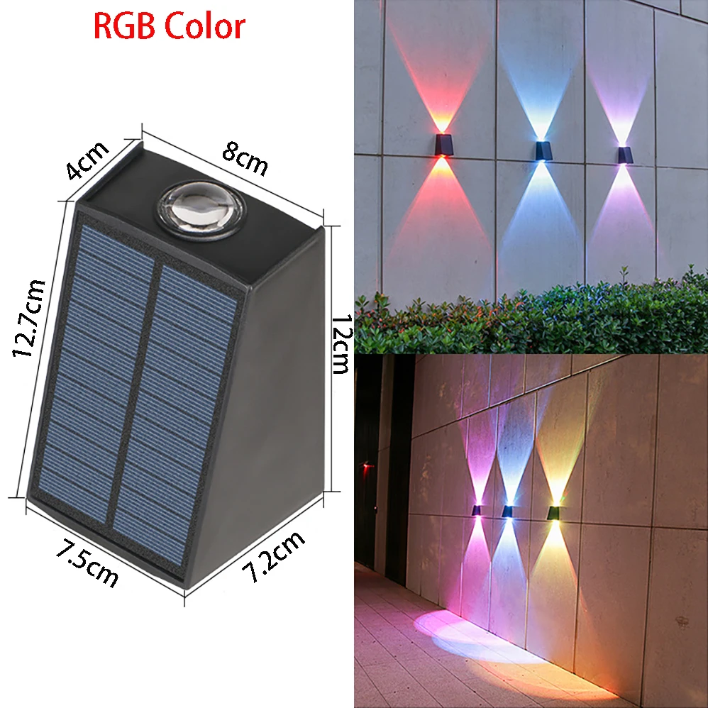 Lâmpada de parede solar LED com bateria de lítio, IP65 impermeável lâmpada exterior, branco quente, branco puro, RGB, 3 anos de garantia, 3.7V, 1200mA