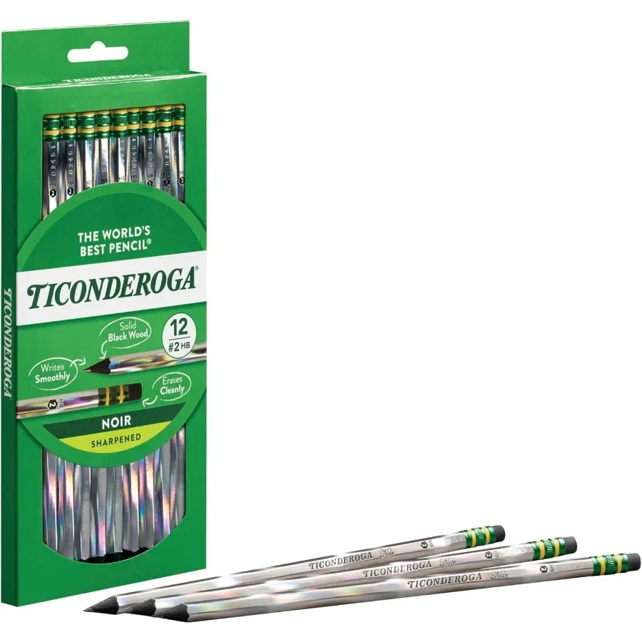 تصميم ثلاثي الأبعاد، علبة خشبية سوداء # 2 قلم رصاص، عدد 12