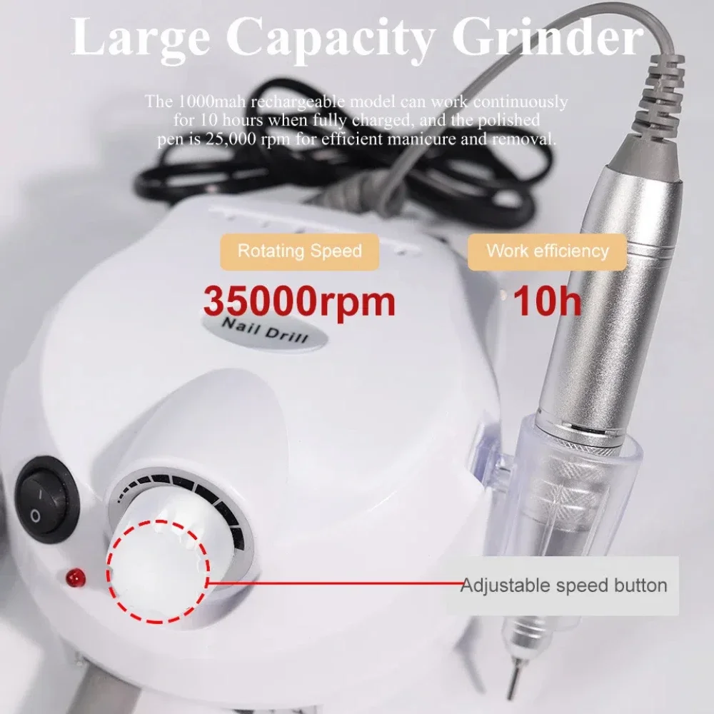 35000RPM Electric Nail Drill Machine Manicure Pedicure Professional Low Noise Nail File Kit Desktop Polisher Nail Art Tools