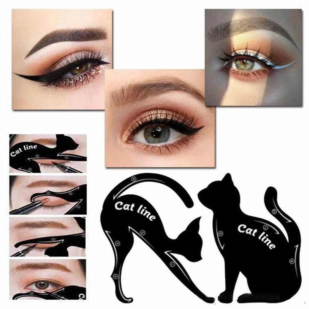 3pcs Cat-Shaped Eyeliner Stencil Kit Smoky Eyeshadow Applicator and Quick Makeup Stencil Tool for Perfect Eye Liner DIY Makeup