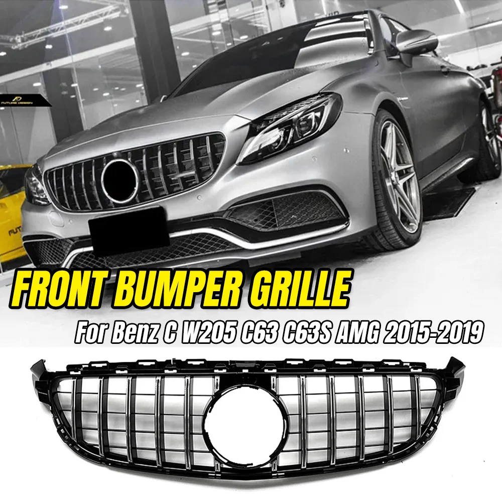 

GT Style Front Grille for Mercedes-Benz C-Class W205 C63 C63S AMG 2015-2019, Gloss Black/Silver Sport Racing Grill