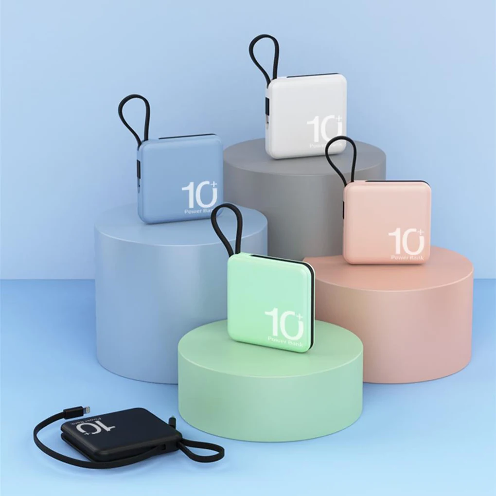 10000mAh Portable Power Bank Built-in Type-C Cable Fast Charging External Auxiliary Battery for iPhone 15 Samsung Xiaomi