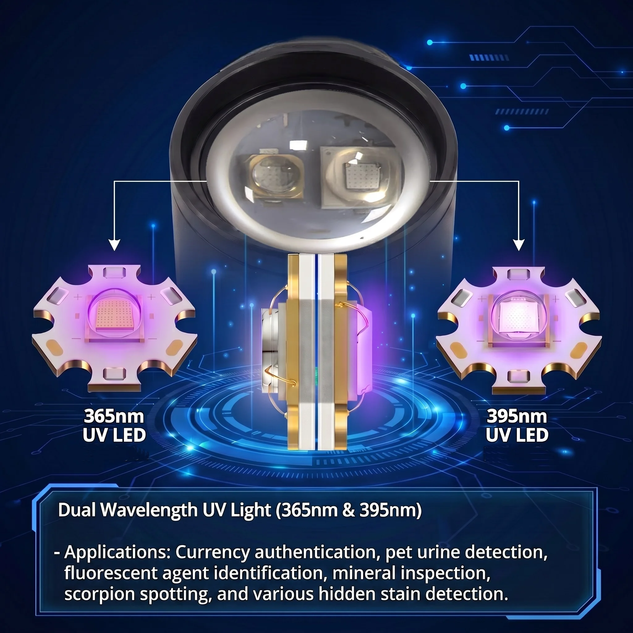Alonefire 2-in-1 Zoom 395nm+365nm UV Light Flashlight USB Rechargeable Torch Pet Urine Stain Ore Money Scorpion Detection Lamp